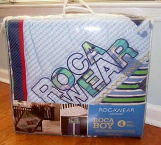 Rocawear Roca Boy Baby Crib Bedding Set Quilt Sheet Diaper Stacker Ruffle 4pc