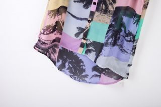 New Women Fashion Sleeveless Coconut Tree Print Vest Collar Chiffon Shirt B2128