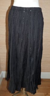 Travel Smith Long Crinkle Skirt Black Embroidered w A Bit of Sparkle Sz S