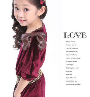 New Casual Girls Top Kids Bow Bat Wing Long Sleeve Dress 3 9Y Clothes AD042