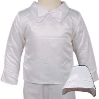 KD259 New White 4pc Infant Boy Toddler Christening Baptism Vest Long Suit