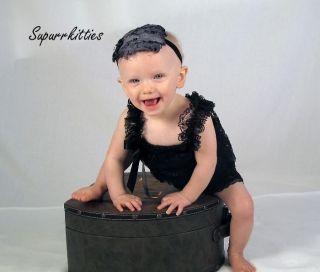 Silver Gray Black Feather w Rhinestone Baby Girl Headband Photo Prop Holiday
