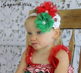 Christmas Baby Petti Romper Red White Green Satin Lace Ruffle Outfit Photo Prop