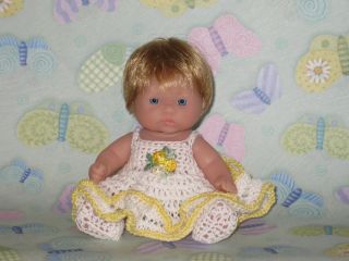 OOAK Berenguer 5" Itty Bitty Baby Dark Blonde Doll Hair Wig Crochet Thread Dress