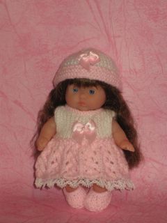 OOAK Berenguer 5" Itty Bitty Girl Pretty Pink Knit Dress Set Brown Doll Hair Wig