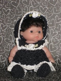 OOAK Berenguer 5" Itty Bitty Baby Girl Monique Doll Wig Crochet Thread Dress Set