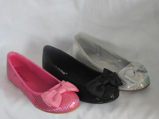 Girl Dress Flats w Sequins w Bow Liza Youth Pageant Flower Girl Party Shoes