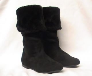 Black Suede Boots Flat Heel w Fur Lining WW Yth Sz 13