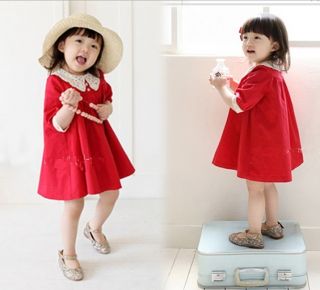 Ruffle Partytoddler Lace Lapel Girls Red Princess Skirt Kids Formal Dress 2 7yrs