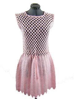 Vintage 60s Mod Disco Pink Crochet Lace Mini Dress Size S