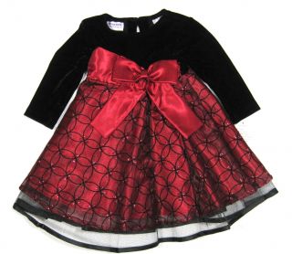 Baby Girls Red Dress Black Velvet Bodice Size 12 18 Months Blueberi New