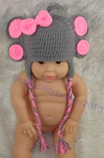 Newborn Baby Girl Elephant Hand Crochet Knit Hat Cap Photography Photo Prop K18