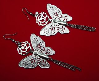 Fashion Sexy Black Tone Carved Butterfly Dangle Chandelier Earrings Charm E45