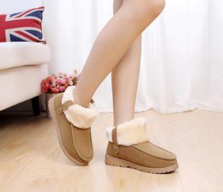 Women Winter Slippers Warm Thermal Plush Flat Shoes Buckle Skidproof Home Boots