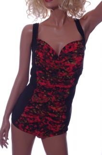 Womens Red Black Slimming 1 One Piece Swim Bathing Suit Plus Size 26W 26 New