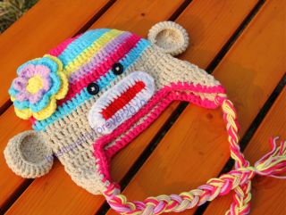 Newborn Baby Girl Monkey Hand Crochet Knit Hat Cap Photography Photo Prop K16