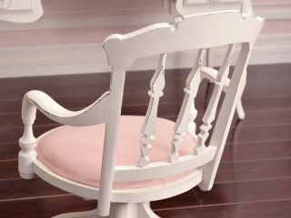 Shabby Cottage Chic White Pink Linen Office Swivel Chair French Vintage Style
