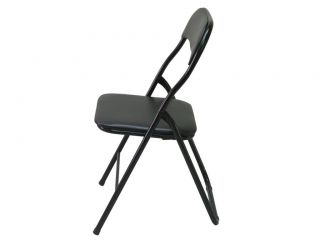 Set of 4 Metal Black PVC Leather Upholstered Padded Folding Office Dining Chair