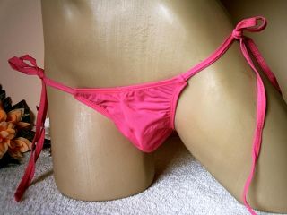 Sexy Men's Hot Pink Tie Side Silky String Bikini Brief Pouch Pants Knickers Osr