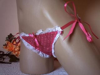 Cute Sexy Hot Pink Tie Side String Bikini Panties Baby Doll Frilly Knickers