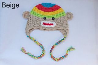 Lovely Handmade Baby Child Crochet Sock Monkey Hat Beige 2 3Year Photo Prop New