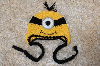 New Cute Handmade Minions Hat Baby Child Knit Crochet Hat Cap Newborn Photo Prop