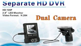 Separate HD Car DVR 2 8" 720P Dual Lens Dashboard Vehicle Camera Video Recorder