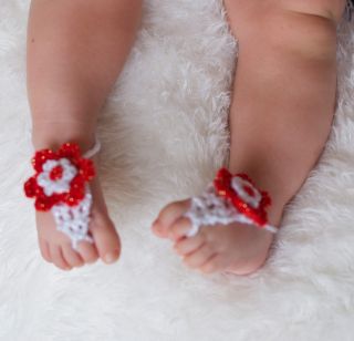 Lovely Cute Handmade Knit Flowers Barefoot Sandals Newborn Baby Photograph New