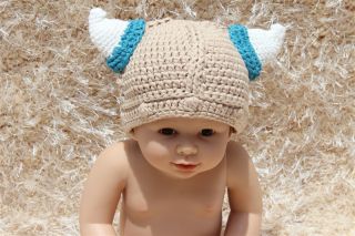 New Cotton Handmade Baby Tauren Viking Knit Hat Photo Prop Newborn to 3 Year