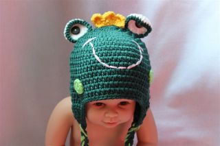 New Cute Cotton Handmade Baby Knit Crochet Frog Hat Cap Newborn Photo Prop Gift