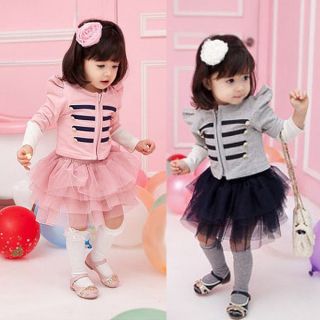 Kids Girls Jacket Coat Ruffled Tutu Dress Pageant Tops Tulle Skirts Outfits 1 5T