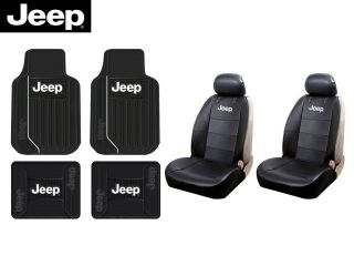 8 PC Jeep Elite Mopar Seat Covers Synth Leather Front Rear Rubber Floor Mats
