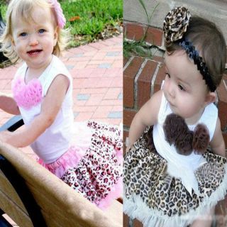 Baby 2 Pcs Girls Kids Tutu Dress Flowers Top Skirt Leopard Outfits Clothes 1 4Y