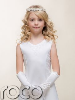 Traditional Girls White Satin Embroidered Holy Communion Dress with Bolero 7 10Y