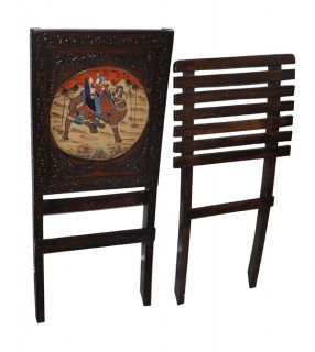 Indian Antique Wooden Chair Hand Painted Decorative Folding Wood Chairs Vintage