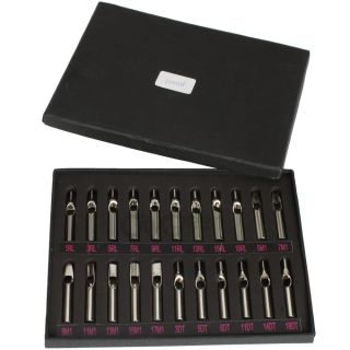 22pcs Double Arc Tattoo Stainless Steel Tips Kit Grip Machine Set 2 ft RT DT