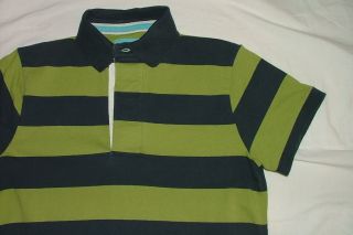 Mini Boden Green Blue Stripe Polo Shirt Boys Size 11 12 Year Rugby Short Sleeve