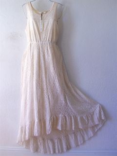 New $88 Long Vintage Creamy Ivory Lace Ruffle Vacation Boho Dress 18 20 16 XL 1x