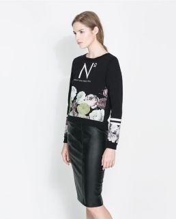 Womens European Fashion Crewneck Flower Print Long Sleeve Shirt Blouse B3965