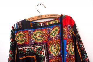 Womens European Fashion Crewneck 3 4 Sleeve Totem Print Mini Dress B4127
