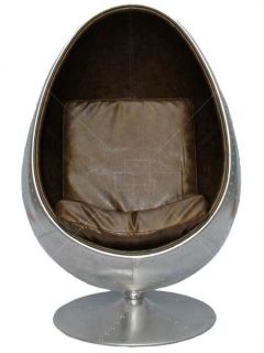 Aviator Egg Pod Chair Vintage Brown Leather Aluminium Spitfire Eero Aarnio