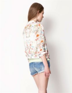 Womens European Fashion Chic Floral Print Long Sleeve Slim Jacket Blazer B2183MK