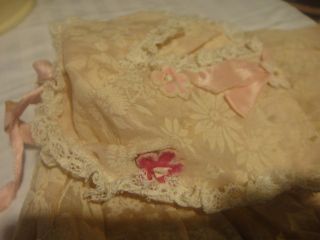 WOW Vintage Antique Baby Doll Organdy Dresses Lot Bonnet Lace Satin 5 6" Long