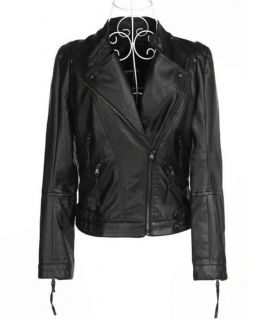 New Womens Korea Fashion Faux Leather Motorcycle Jacket Zipper Blazers Coat B325