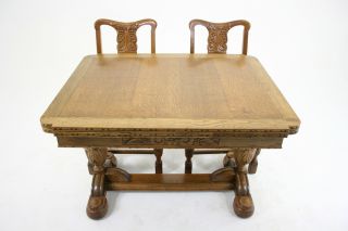 4 Antique Scottish Oak Art Deco Dining Chairs