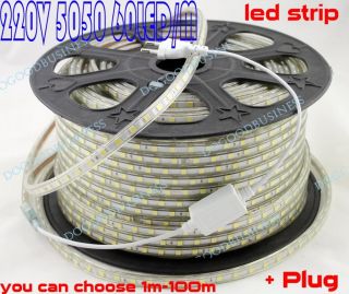Warm White 220V High Power SMD5050 Flexible LED Strip Rope Lights Custom Cut