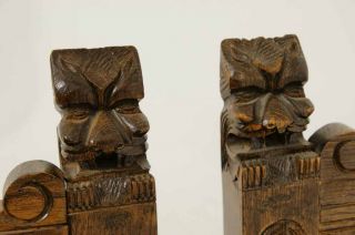 Pair of Antique Scottish Carved Oak Throne Hall Chairs
