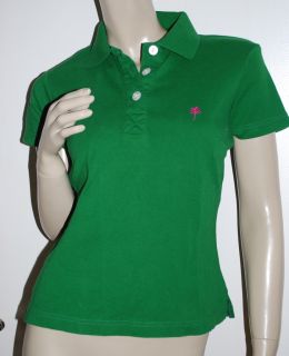 Lilly Pulitzer Size M Polo Shirt Kelly Green Pink Palm Logo Knit Golf Top