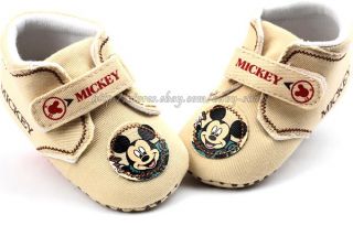 Baby Boy Beige Mickey Mouse Soft Sole Crib Shoes Size Newborn to 18 Months