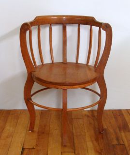 Antique Oak Spindle Back Barrel Chair with Arms